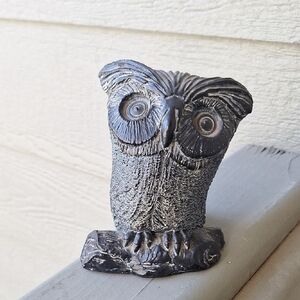 Vintage Carved Soapstone Owl The Aardik Collection Canada Black 4"